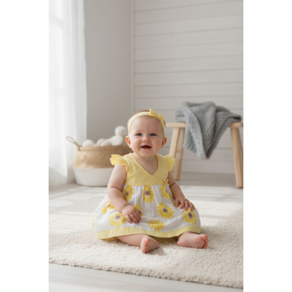 New with tag baby girl dress set with matching headband size 0 3 months - Picture 3 of 3